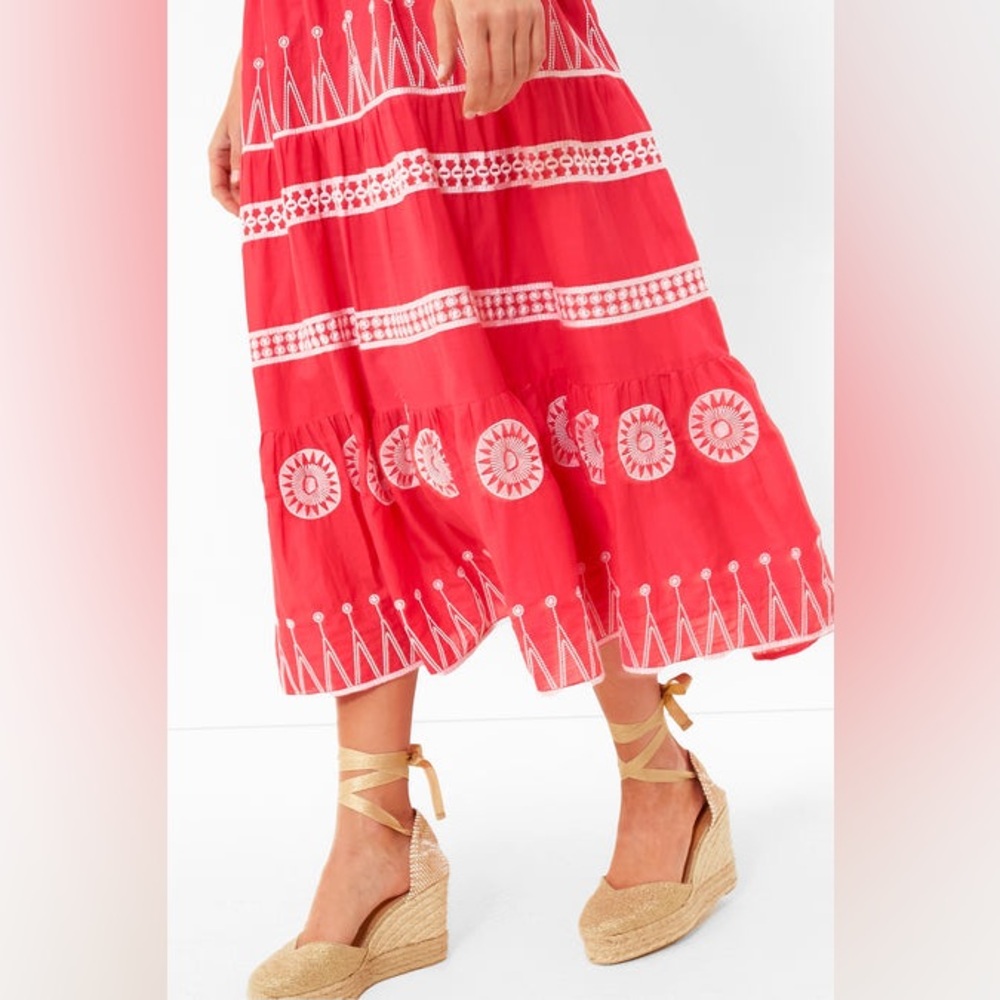 Oliphant Soleil Red Embroidered Maxi Dress M - Picture 6 of 14